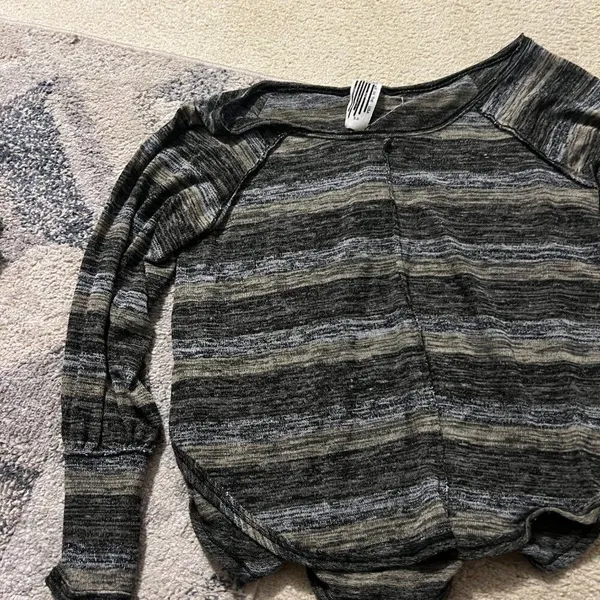 FREE PEOPLE oversized‎ space dye striped scoop neck balloon sleeve top - Image 9