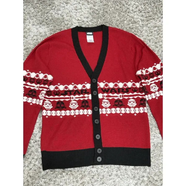 Star Wars Cardigan Women Red Black Darth Vader Storm Trooper Sweater Size M - Image 3