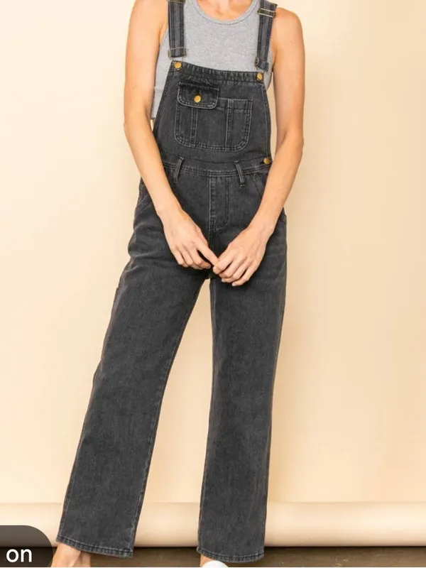 Large Black Denim Overalls Size 10 - Image 3