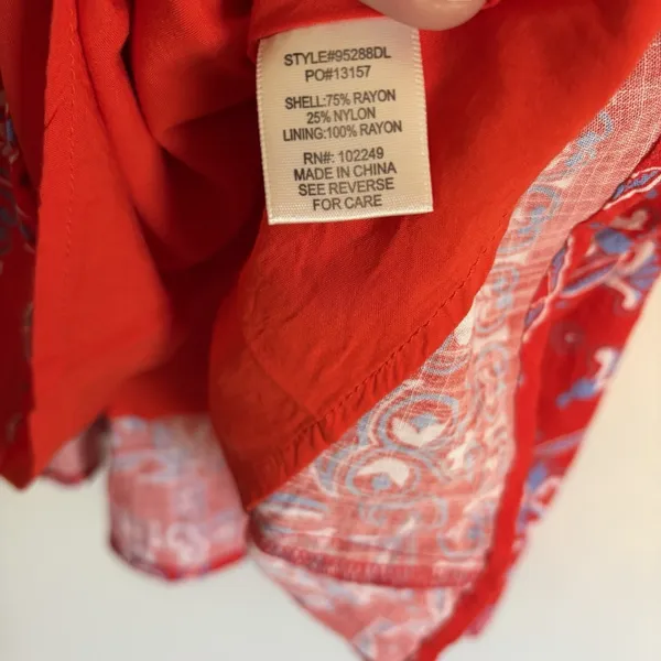 Small Skies are Blue Red Blue Boho Floral Print Dress Bell Sleeves Button Lined‎ - Image 6