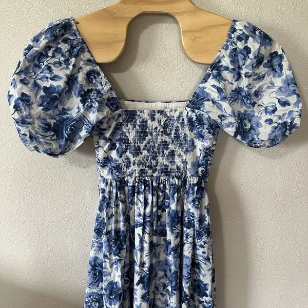 Abercrombie & Fitch Emerson Floral Midi Dress Size XS Blue Puff‎ Sleeve Cottage - Image 8