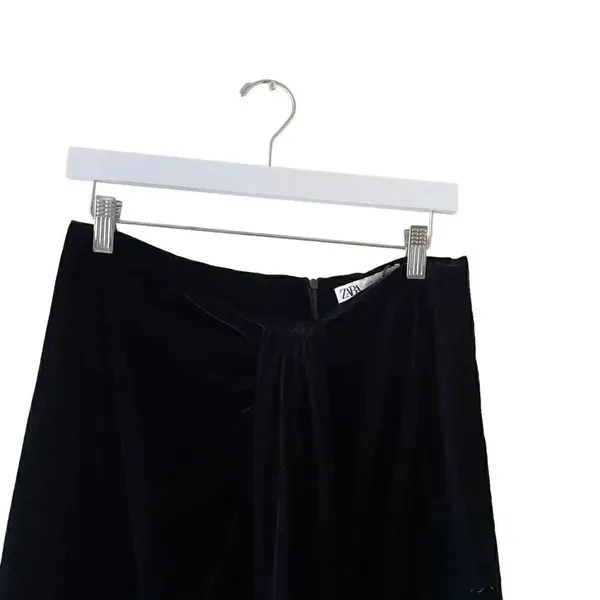 NWT Zara Women Black Fringed Velvet High Waist Ruched Front Detail Mini S #1140 - Image 3