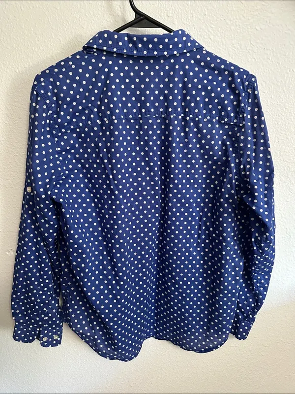 Ralph Lauren Blue and White Polka Dot Button-Down Shirt Size Medium - Image 4