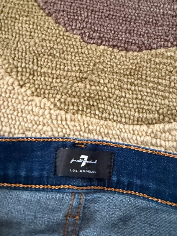 7 For All Mankind Blue Denim Jean Shorts Frayed Hem High Raise Size 27 Waist - Image 3