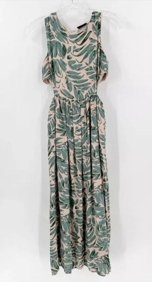 MIOU MUSE Isla Tropic Cutout Dress Green/Cream Size Small - Image 2