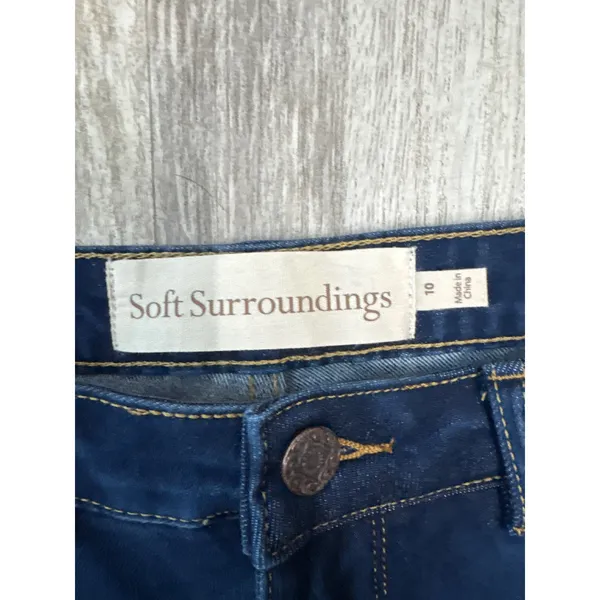 Soft Surroundings‎ Womens High Rise Flare Leg Jeans Dark Wash Blue Size 10 - Image 3