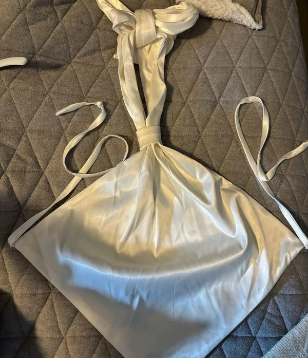SheIn White Silk Going Out Top with Open Back and Ties - Image 3