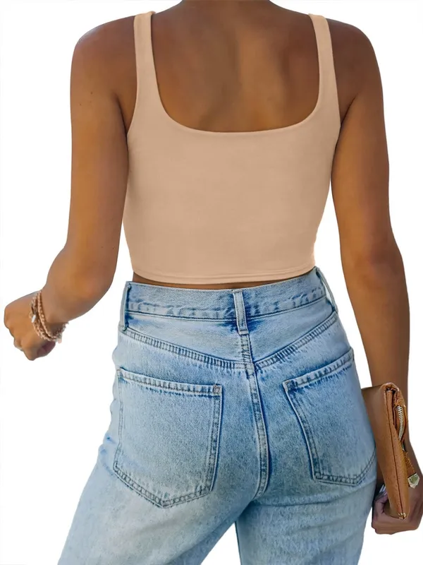 ReoRia Beige Square Neck Crop Tank - Image 2