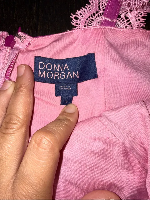 Donna Morgan Pink Embroidered Lace-Trim Midi Boho Feminine Romantic Dress - Image 6