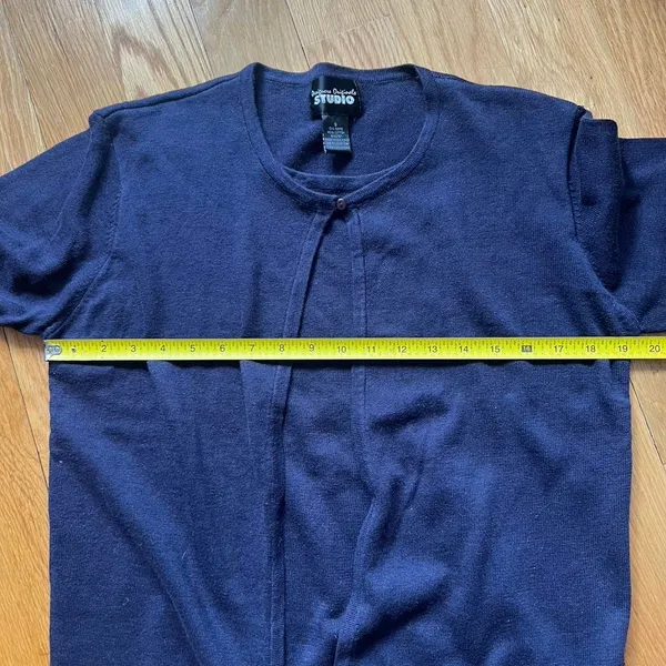 Y2K Cotton Ramie Navy Open Front Cardigan Sweater Embroidered Trim Vintage Sz S - Image 8