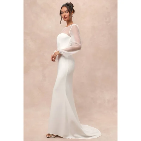 Lulus Immaculate Romance White Sheer Organza Long Sleeve Maxi Dress Small Bridal - Image 3