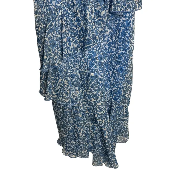 Alice + Olivia Olympia Blue Floral Print Silk Ruffled Asymmetric Midi Dress 2 - Image 7