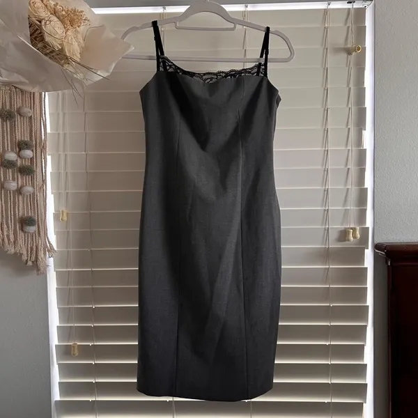 Zara gray lace trim midi slip dress minimalist quiet luxury size L - Image 2