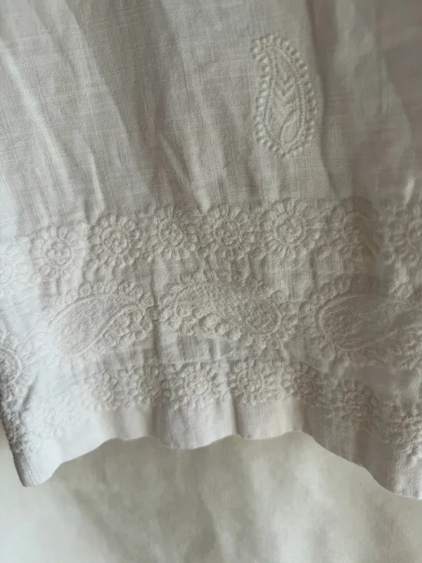 ZARA Pants Linen Wide-Leg White embroidered size 2 - Image 6