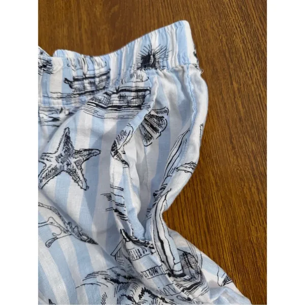 Martha Stewart Linen Beach Print Crop Pants Blue White Nautical Size Medium - Image 8