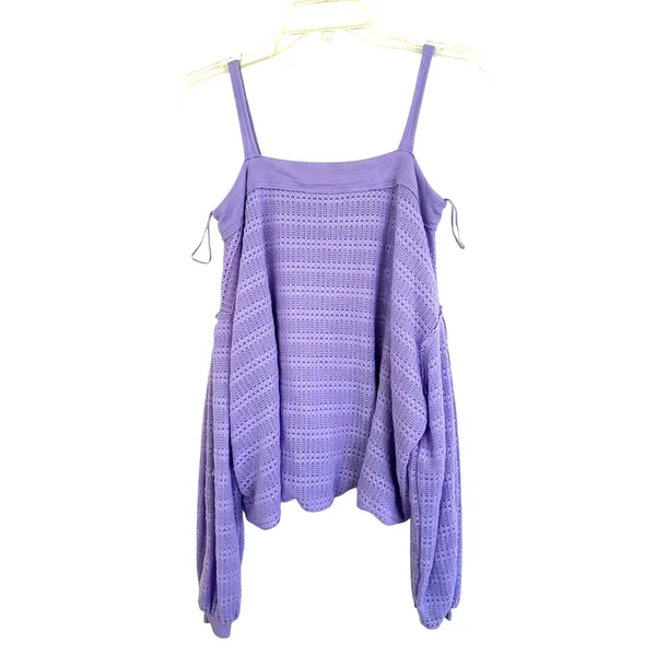 FREE PEOPLE Lilac Sistine Hacci Sweater TOP off shoulder size medium - Image 3