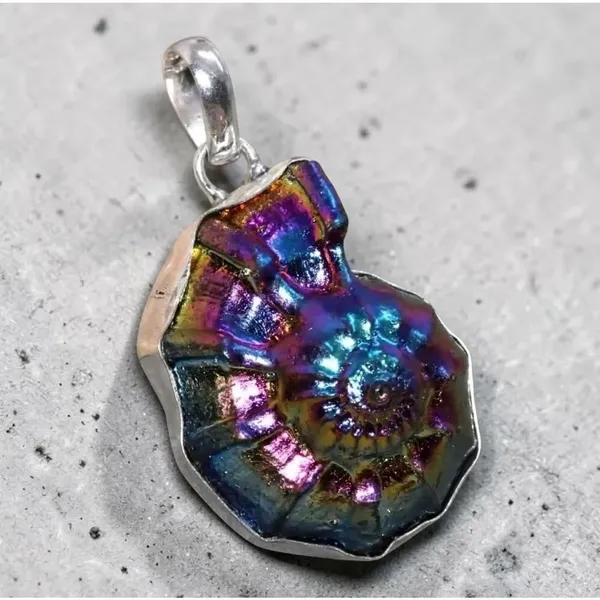Rainbow Titanium Ammonite Pendant 925 Plated - Image 3
