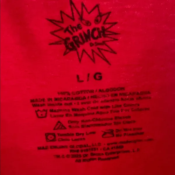 The Grinch “Naughty?‎ Who, Me?” Graphic Tee – Red – Size L (NWT) - Image 3