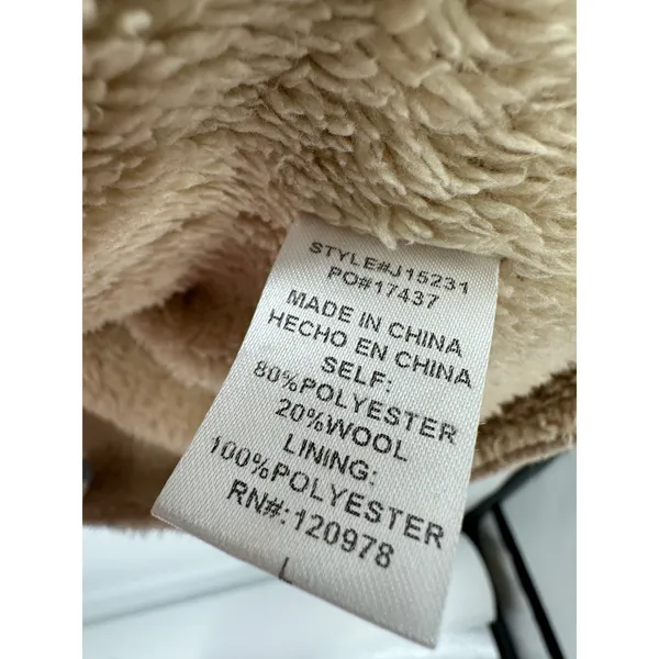 Entro Women Tan Blue Plaid Open Front Fur Lined‎ Shacket Hood Wool Blend Size L - Image 6