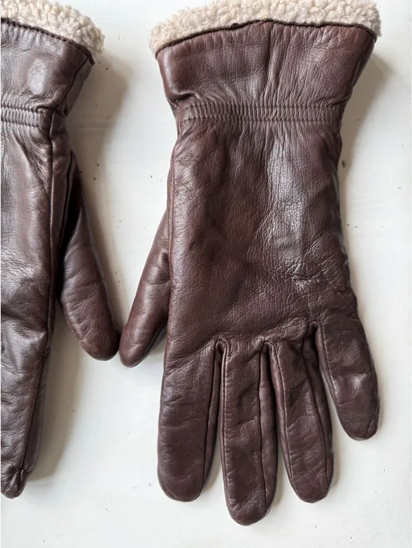 ciré Large Brown Leather Gloves with Sherpa Lining - Image 3