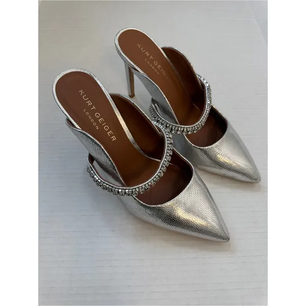 Kurt Geiger London Silver Rhinestone Studded Stiletto Heels Womens 9 Glam Formal - Image 11