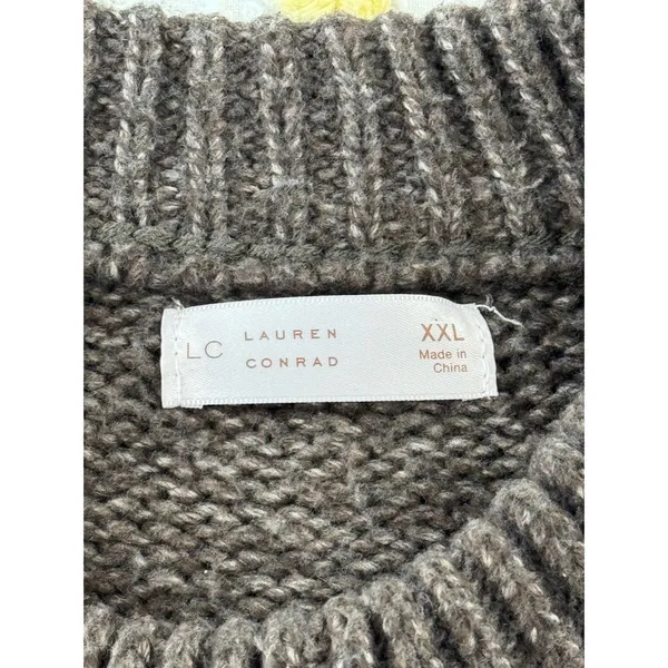 LC Lauren Conrad Brown Cream Striped Cable Knit Sweater‎ XXL Pullover Crew Neck - Image 6