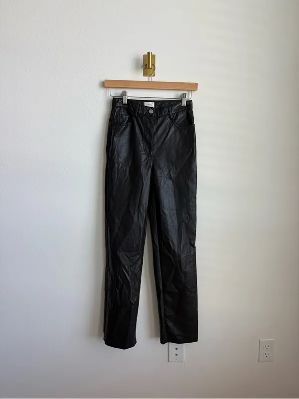 Aritzia Wilfred The Melina Pant Black Vegan Leather Straight Leg Size 0 - Image 5