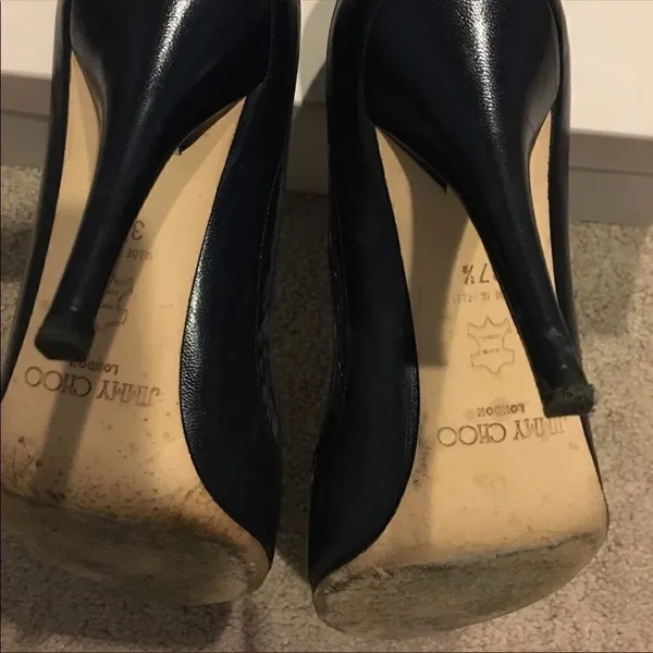 Jimmy Choo Navy Blue Snakeskin & Leather Pointed-Toe Pumps – Size 37.5 - Image 8