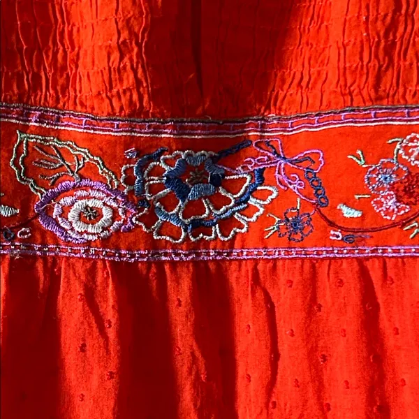 Free People Womens Embroidered Sleeveless Smocked Red Tunic‎ Top Size 4 - Image 4
