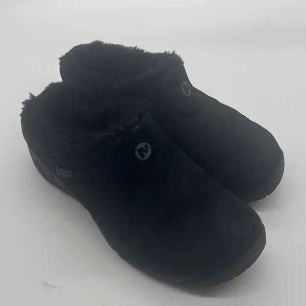 Merrell Encore Ice Black Suede Faux Fur Lined Clogs Mules Shoes Womens - Image 3