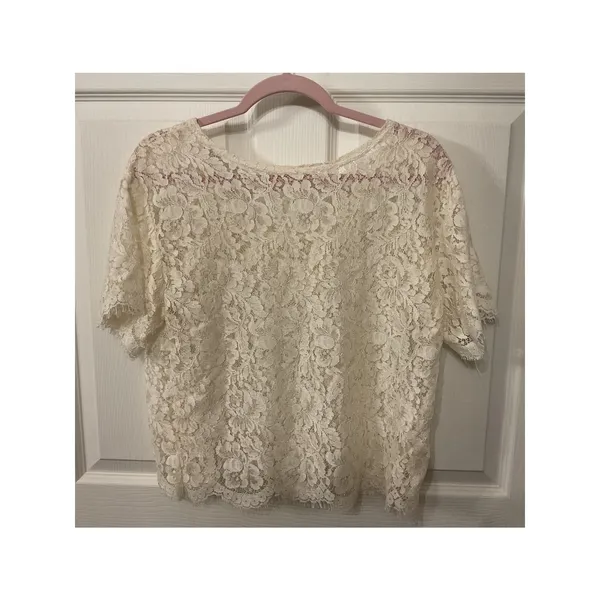 NWOT Boutique Ivory Floral Lace Crop Top Women's Short Sleeve Romantic(Approx M) - Image 6