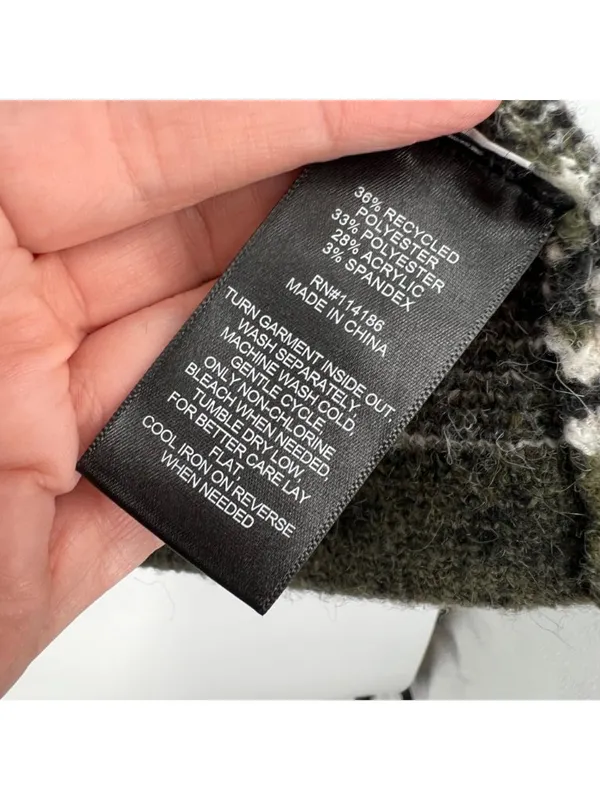 Frye The Cozy Cardigan Open Front Aztec Cardigan Sweater Large Olive Black - Image 11