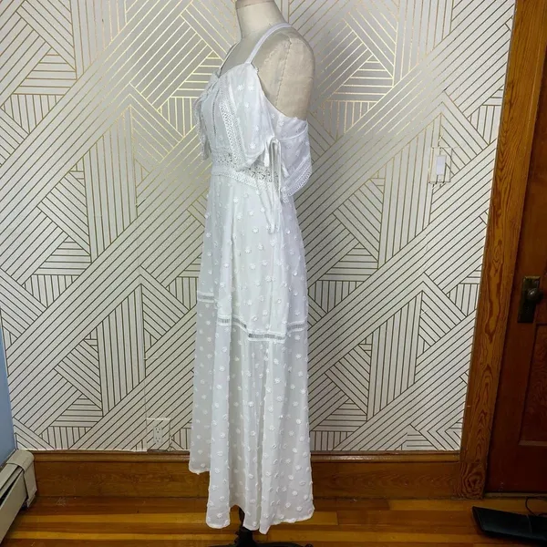 Lioness Cross Back Layered Folk Midaxi Dress in White Boho‎ Size US Small - Image 7