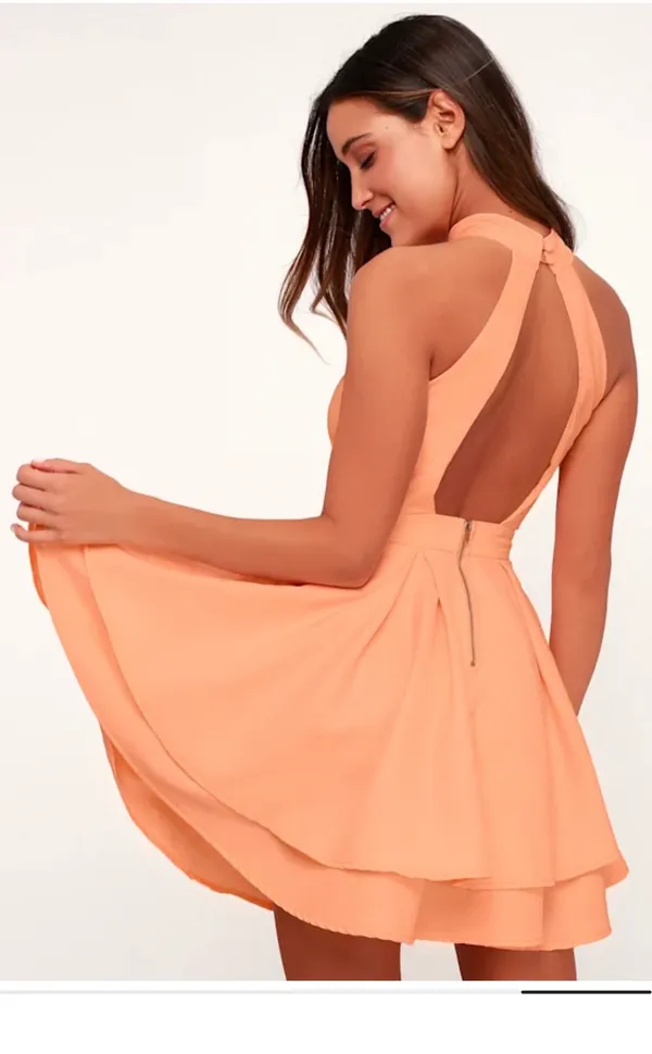 Lulus Dress Peach Skater Rehearsal Dress - Image 5