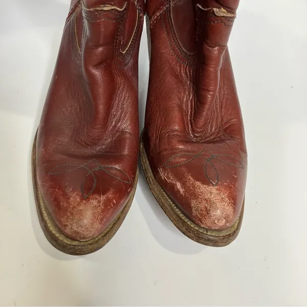 Vintage Frye red leather pull on‎ cowboy boots western women's size 6.5 boho - Image 3