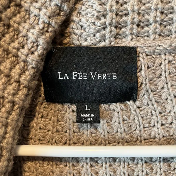 La Fee Verte Anthropologie Tan‎ Knitted Cardigan LG Cotton Wool Cottage Comfort - Image 6