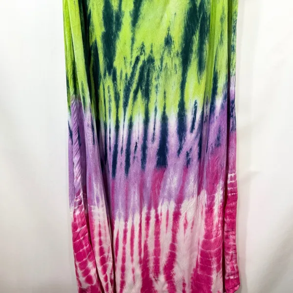 Beach by Exist OS Midi Dress Tie Dye Handkerchief Green Purple Pink Rayon‎ 275 - Image 4