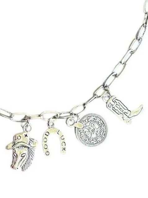 Silver-Tone Western Charm Necklace with Turquoise Star Pendant - Image 4