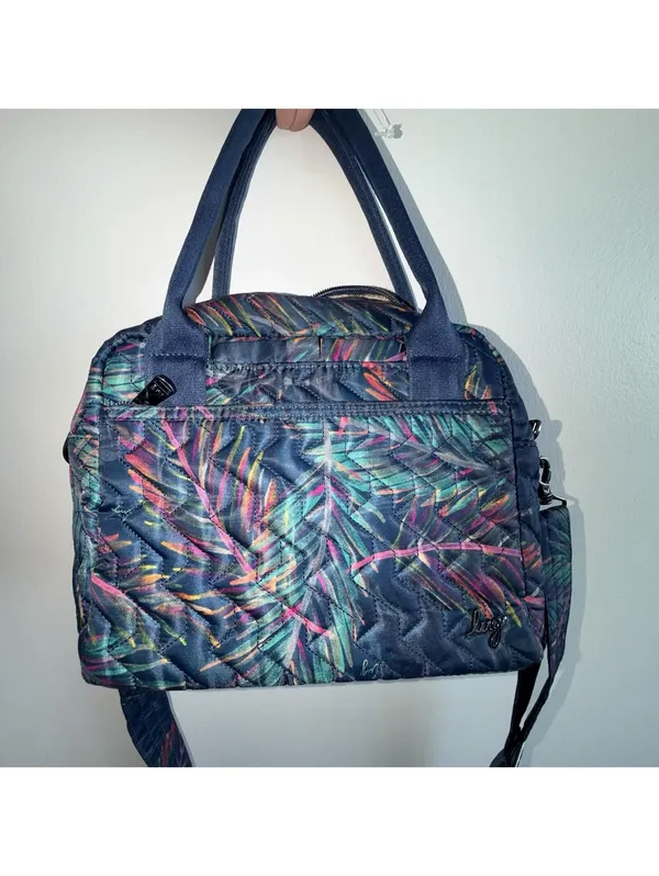 Lug Jive Tropical Multicolor Quilted Crossbody Bag Tote Handbag 10x10 Blue Green - Image 4