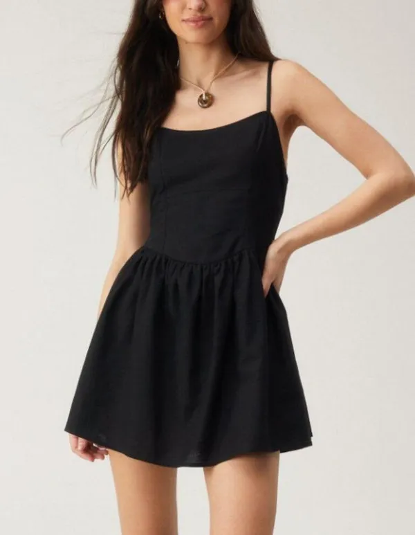 NWT Linen Mix Corset Mini Skater Dress Size 2 - Image 2