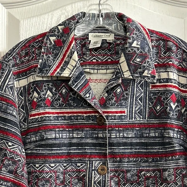 Coldwater Creek Geometric Print Button Front Jacket Women's Size‎ M Linen Blend - Image 6