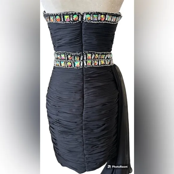 Jolene Chiffon Strapless‎ Jeweled Chiffon Tail Ruched Cocktail Dress Sz 6 $390 - Image 10