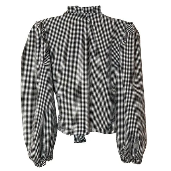 Tach Cedrina Gingham Embroidered Smocked Wrap Blouse Black White‎ Size Small - Image 5