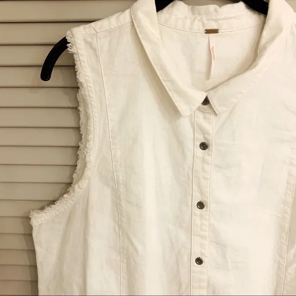 Free People Linen Sleeveless Button Down - Ivory - Large - Image 2
