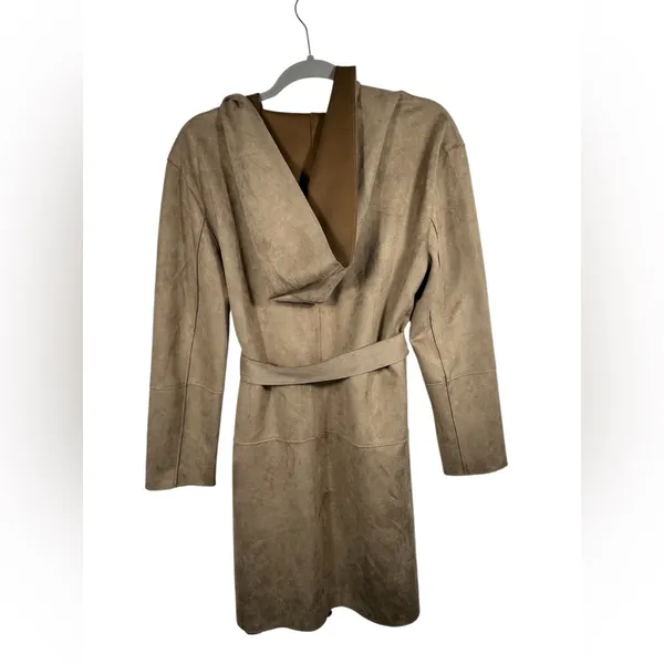 Zara Faux Suede Belted Jacket Tan Brown Size Small Open Front‎ Coat Duster - Image 3