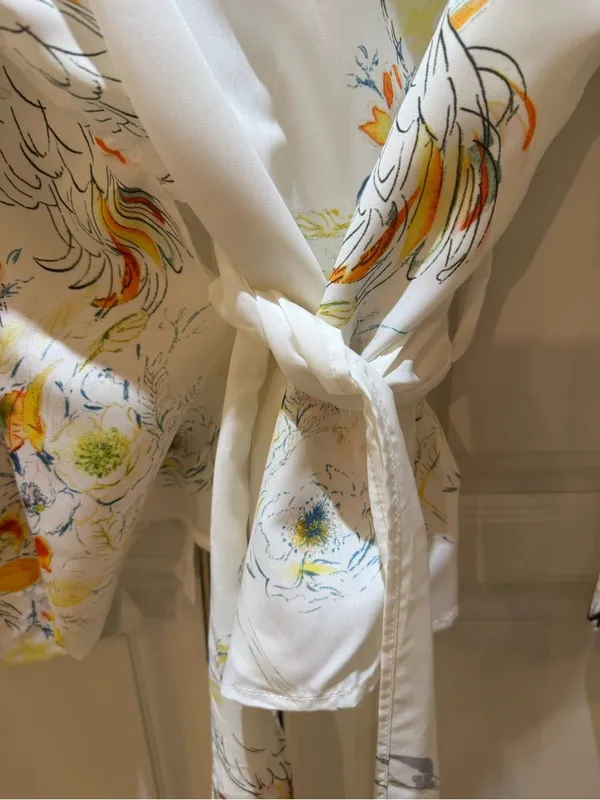 Cream Floral & Crane Print Wrap Blouse 8 - Image 6