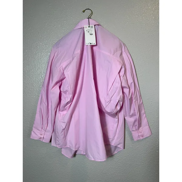 NWT ZARA Oversized Poplin Shirt Pink Size S - Image 4