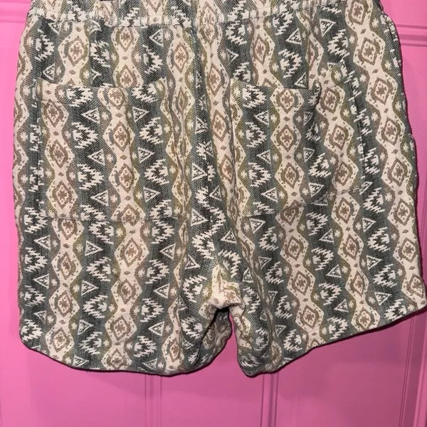 Zara Womens Small Geometric‎ Aztec Print Knit Shorts Green Tan Drawstring Boho - Image 4