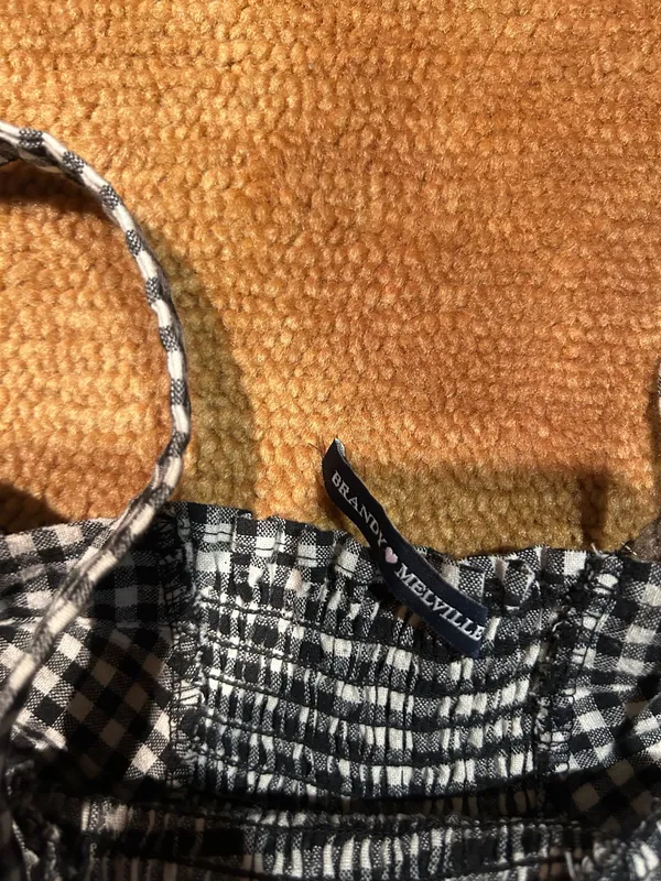 Brandy Melville Gingham Plaid Crop Tank Top Black and White Smoked One Size - Image 2