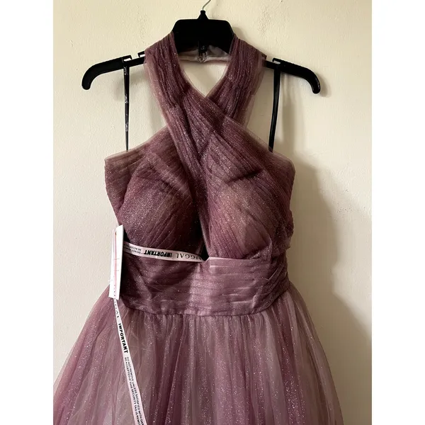 Mac Duggal 20376 Glitter Ombre Halter Neck Ballgown Maxi Dress size 8 Purple New - Image 6